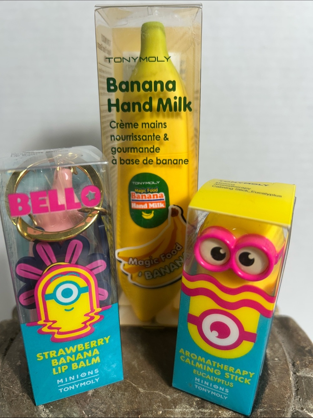 TONYMOLY Banana Hand Milk & Minions Lip Balms - Yellow Pink Blue